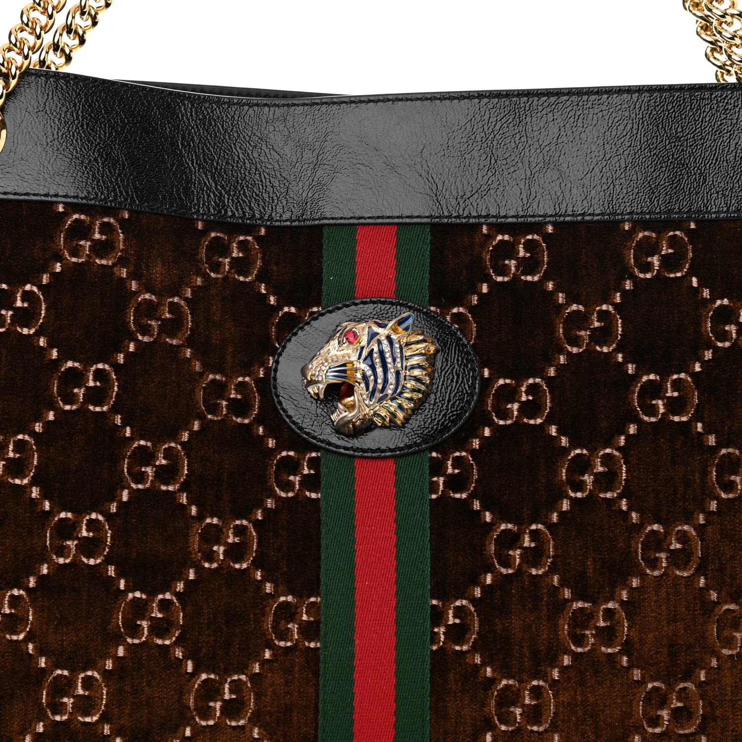 Gucci Velvet GG Monogram Large Rajah Chain Tote Brown 11 of 11