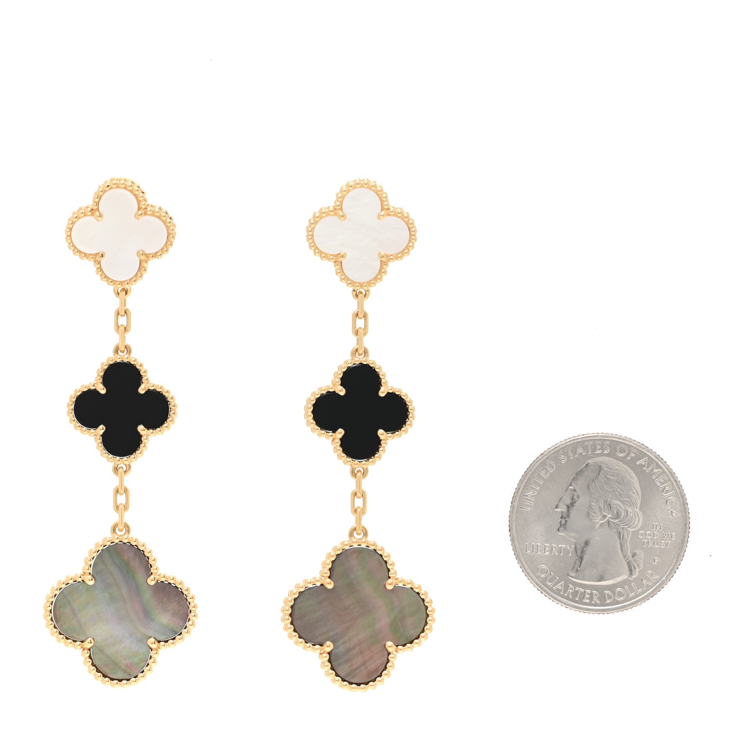 Van Cleef & Arpels 18K Yellow Gold Mother of Pearl Black Onyx 3 Motifs Magic Alhambra Earrings 2 of 4