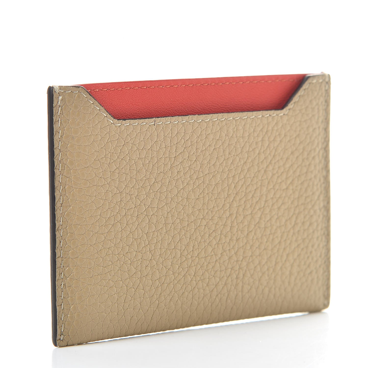 Celine Drummed Calfskin Bi-Color Card Holder Dune 3 of 8