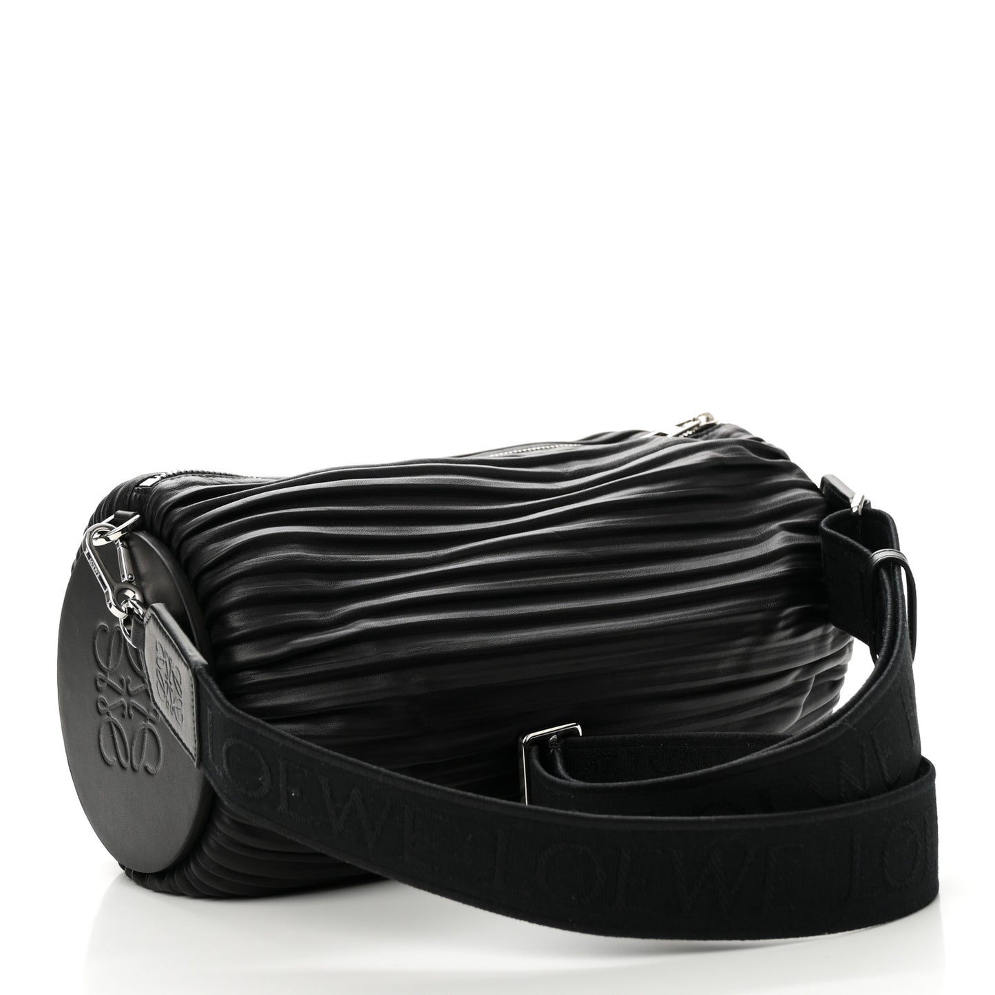 Lambskin Pleated Bracelet Large Pouch shoulder Bag Black