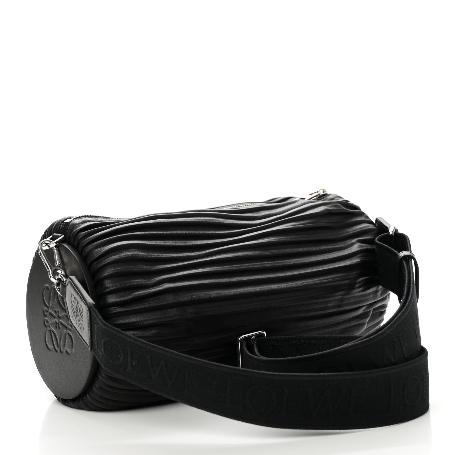 Loewe Lambskin Pleated Bracelet Large Pouch shoulder Bag Black 3 of 9