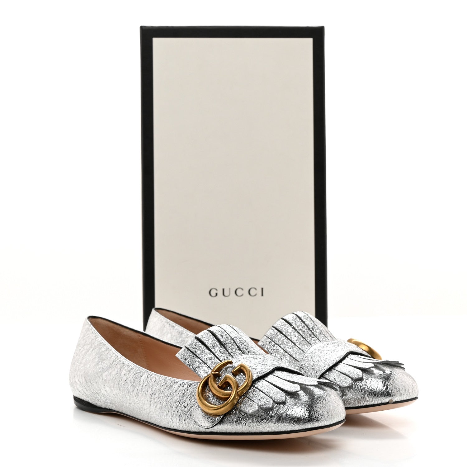 Gucci Galassia GG Marmont Fringe Flats 37.5 Argento 9 of 9