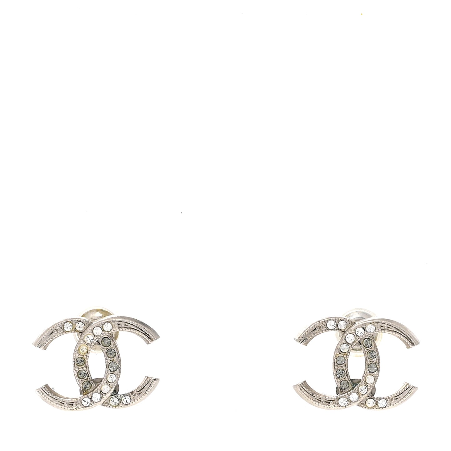Crystal Textured CC Earrings Silver Grey