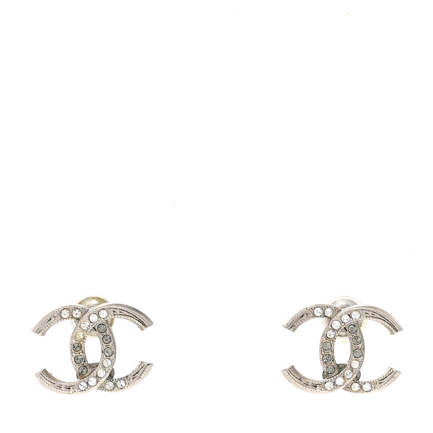Chanel Crystal Textured CC Earrings Silver Grey 1 of 5