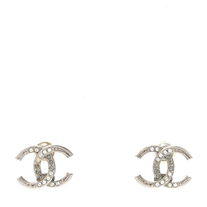 Chanel Crystal Textured CC Earrings Silver Grey 1 of 5