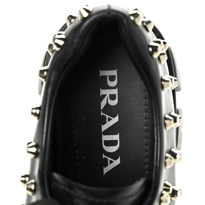 Prada Spazzolato Rois Studded Lace Up Monolith 55mm Derby Loafers 37.5 Black 7 of 8