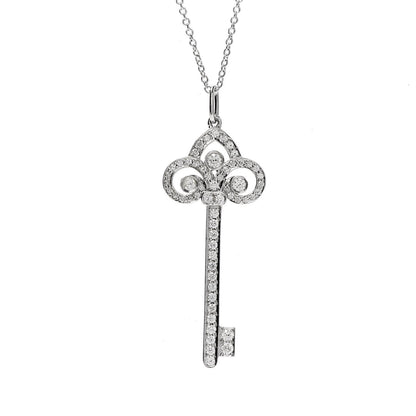 Tiffany Platinum Diamond .41ct Fleur De Lis Key Pendant Necklace 5 of 8
