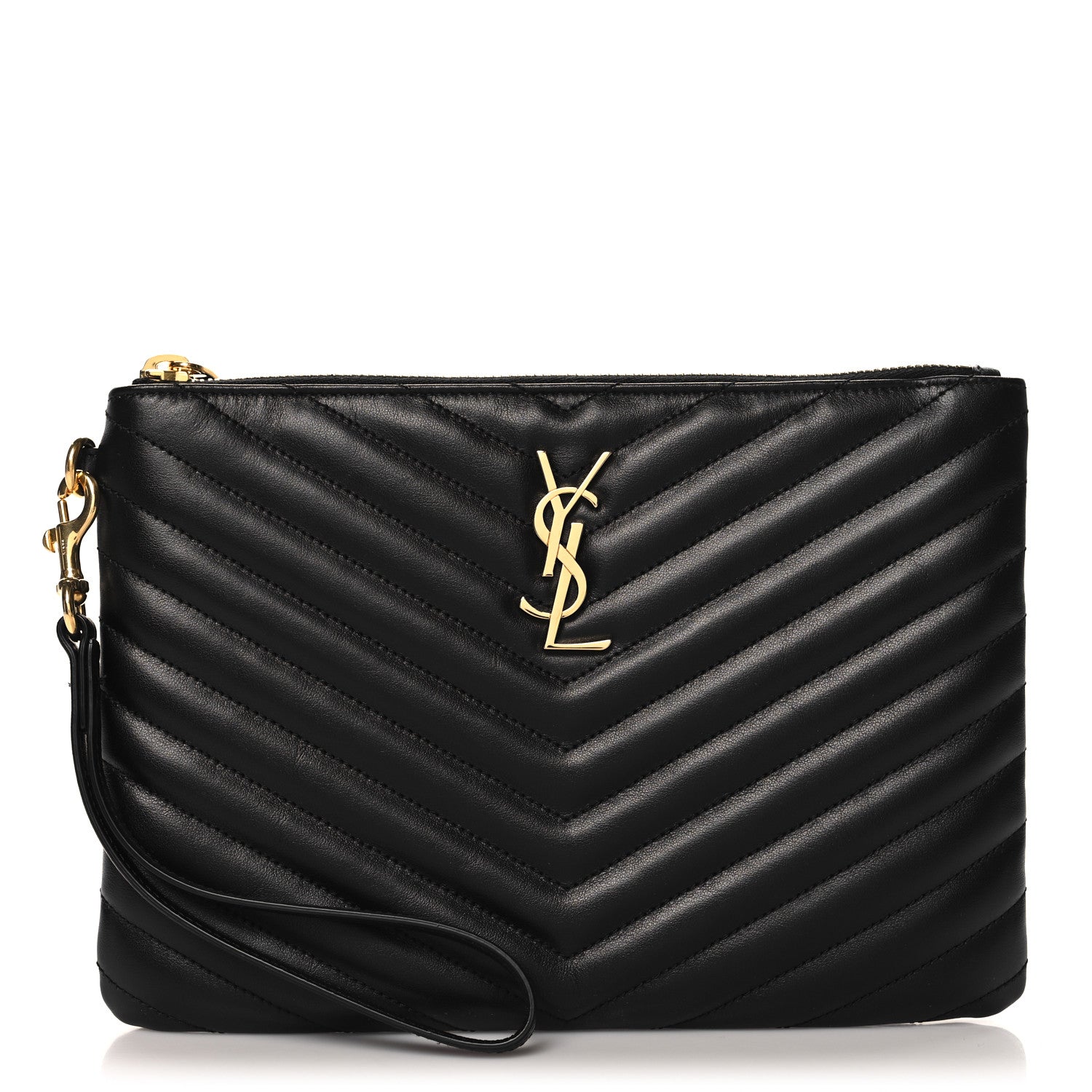 Saint Laurent Calfskin Matelasse Chevron Monogram A5 Wristlet Black 1 of 8