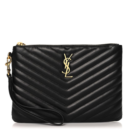 Saint Laurent Calfskin Matelasse Chevron Monogram A5 Wristlet Black 1 of 8