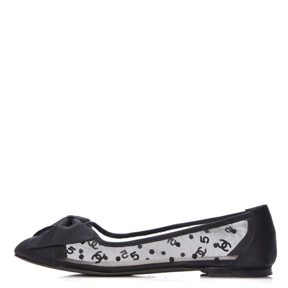 Chanel Mesh Grosgrain Bow CC Ballet Flats 40 Black 1 of 9