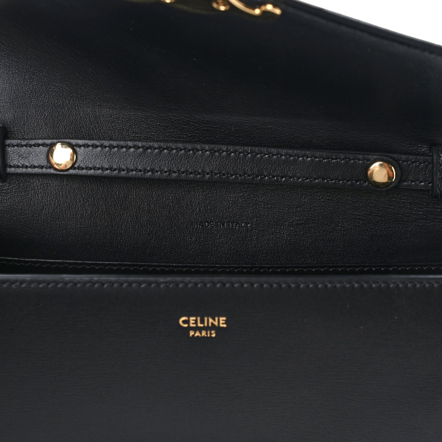 Shiny Calfskin Triomphe Margo Wallet on Chain Black