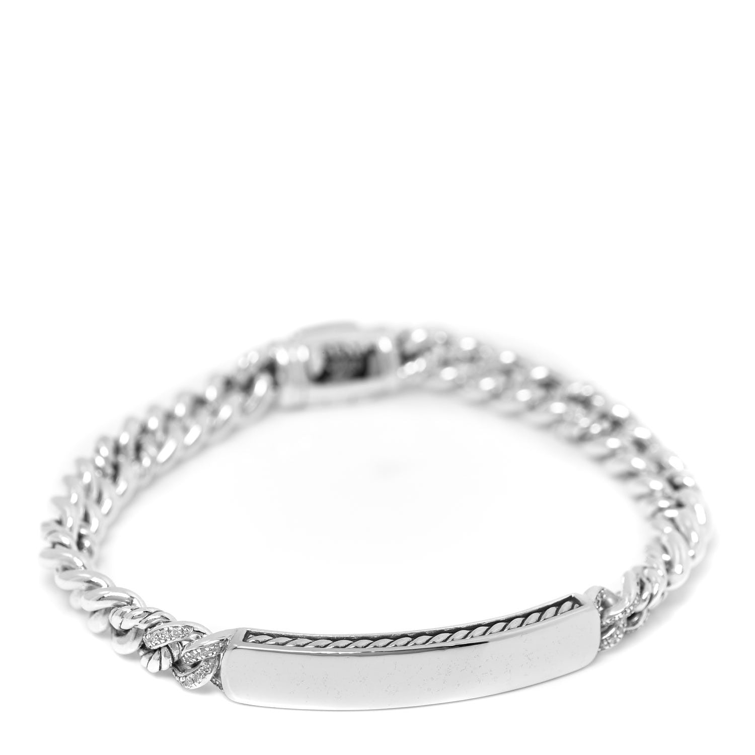 David Yurman Sterling Silver Diamond Belmont Curb Link ID Bracelet 1 of 5