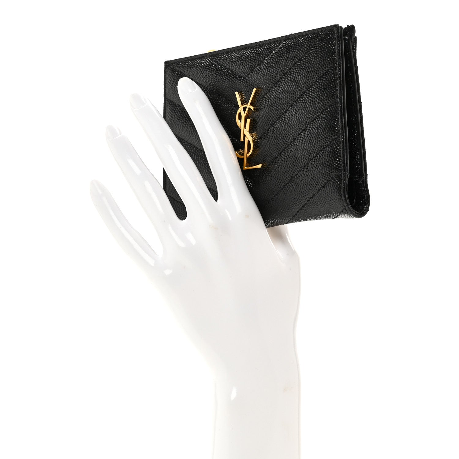 Saint Laurent Grain De Poudre Matelasse Chevron Monogram Zipped Two-Part Wallet Black 2 of 8