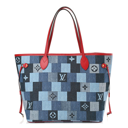 Louis Vuitton Denim Damier Monogram Patchwork Neverfull Blue Rouge 3 of 10