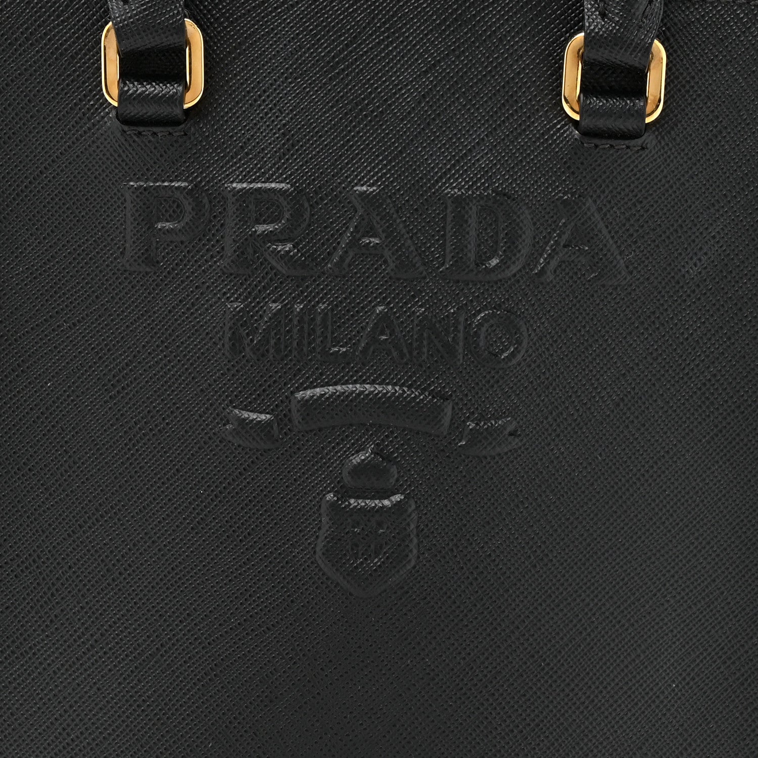 Prada Saffiano Lux Triangle Logo Embossed Small Double Handle Crossbody Tote Black 7 of 11