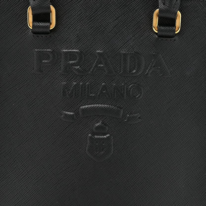 Prada Saffiano Lux Triangle Logo Embossed Small Double Handle Crossbody Tote Black 7 of 11