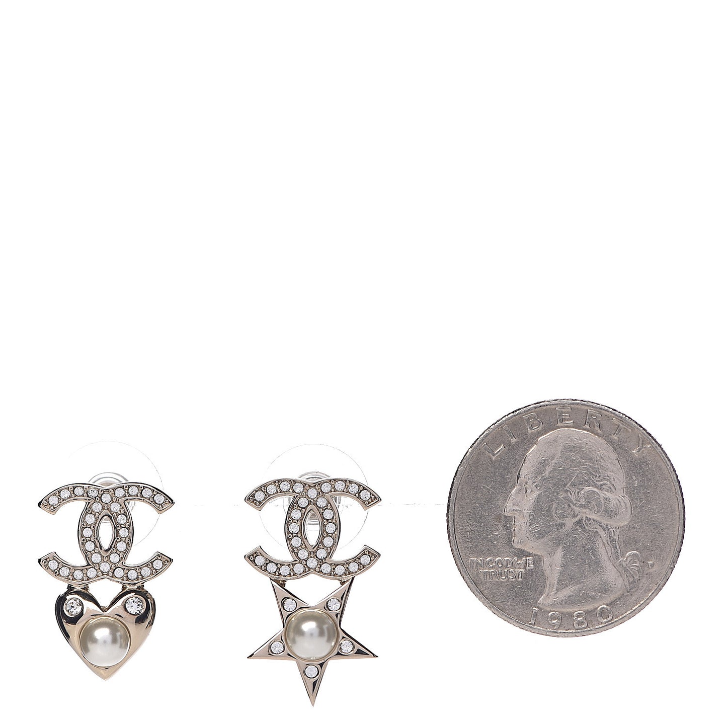 Crystal Pearl Charming Winter CC Star Heart Earrings Gold