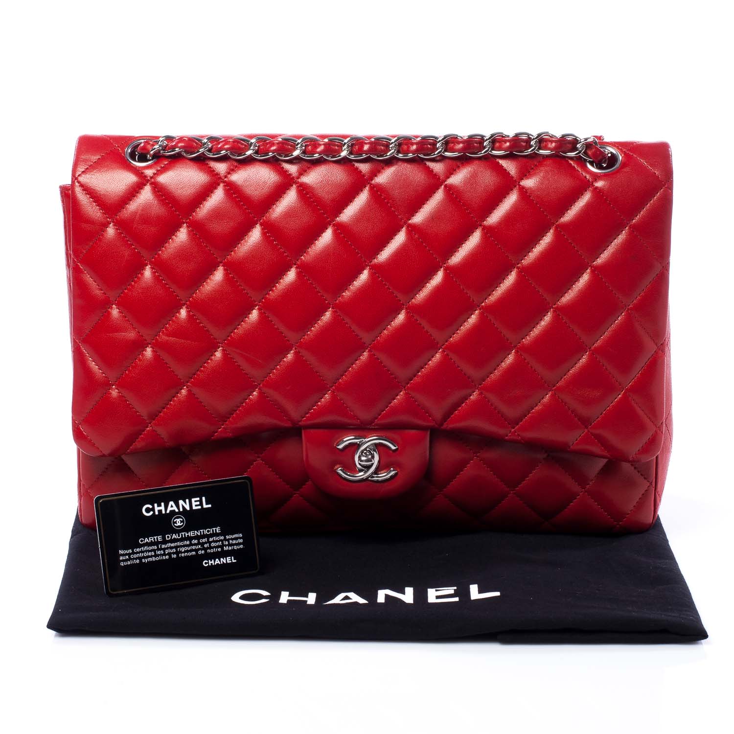 Chanel Lambskin Maxi Single Flap Red 10 of 10