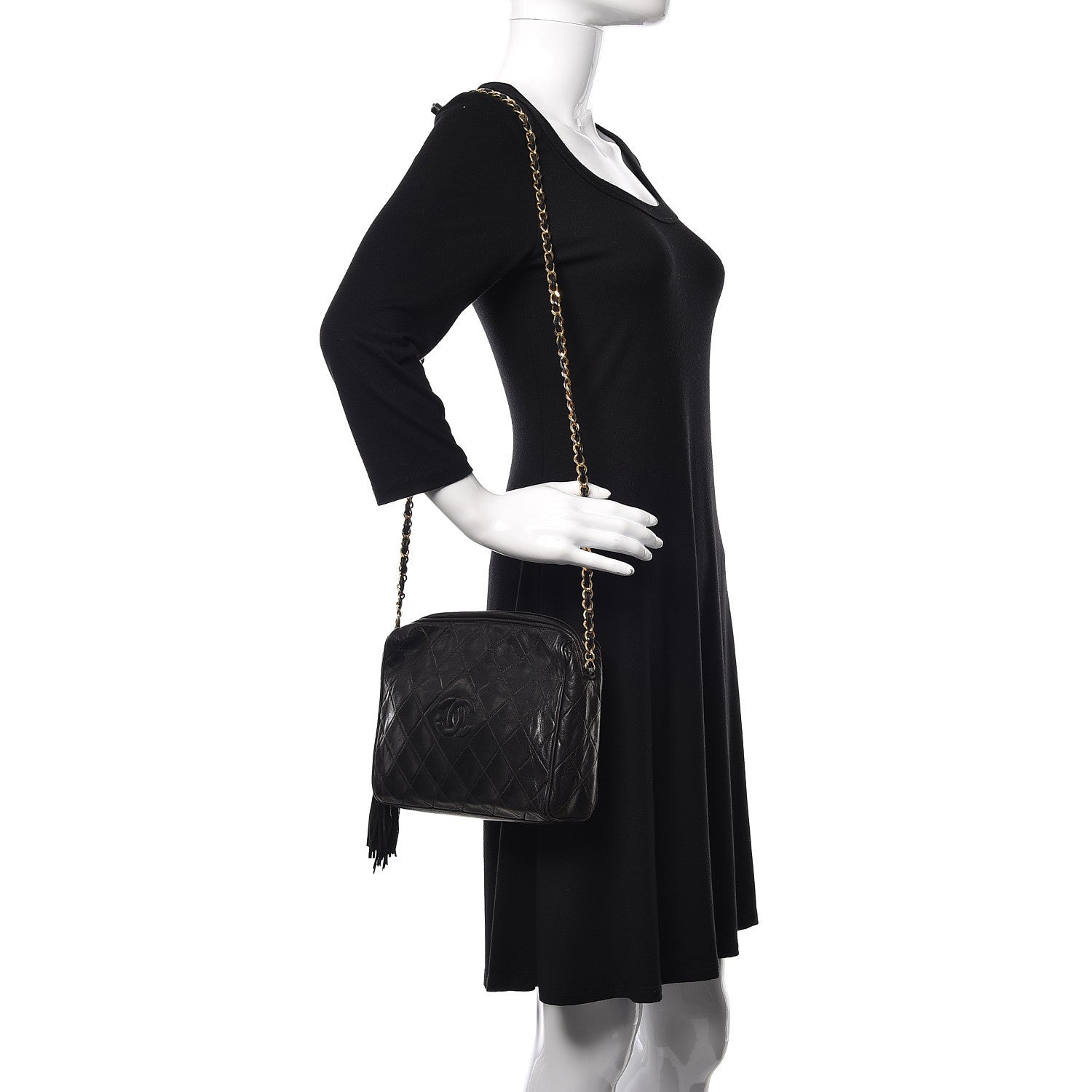 Chanel Lambskin Quilted CC Tassel Camera Case Black 2 of 19