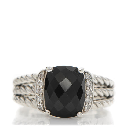 David Yurman Sterling Silver Diamond Black Onyx 10mm Petite Wheaton Ring 54 6.75 1 of 6