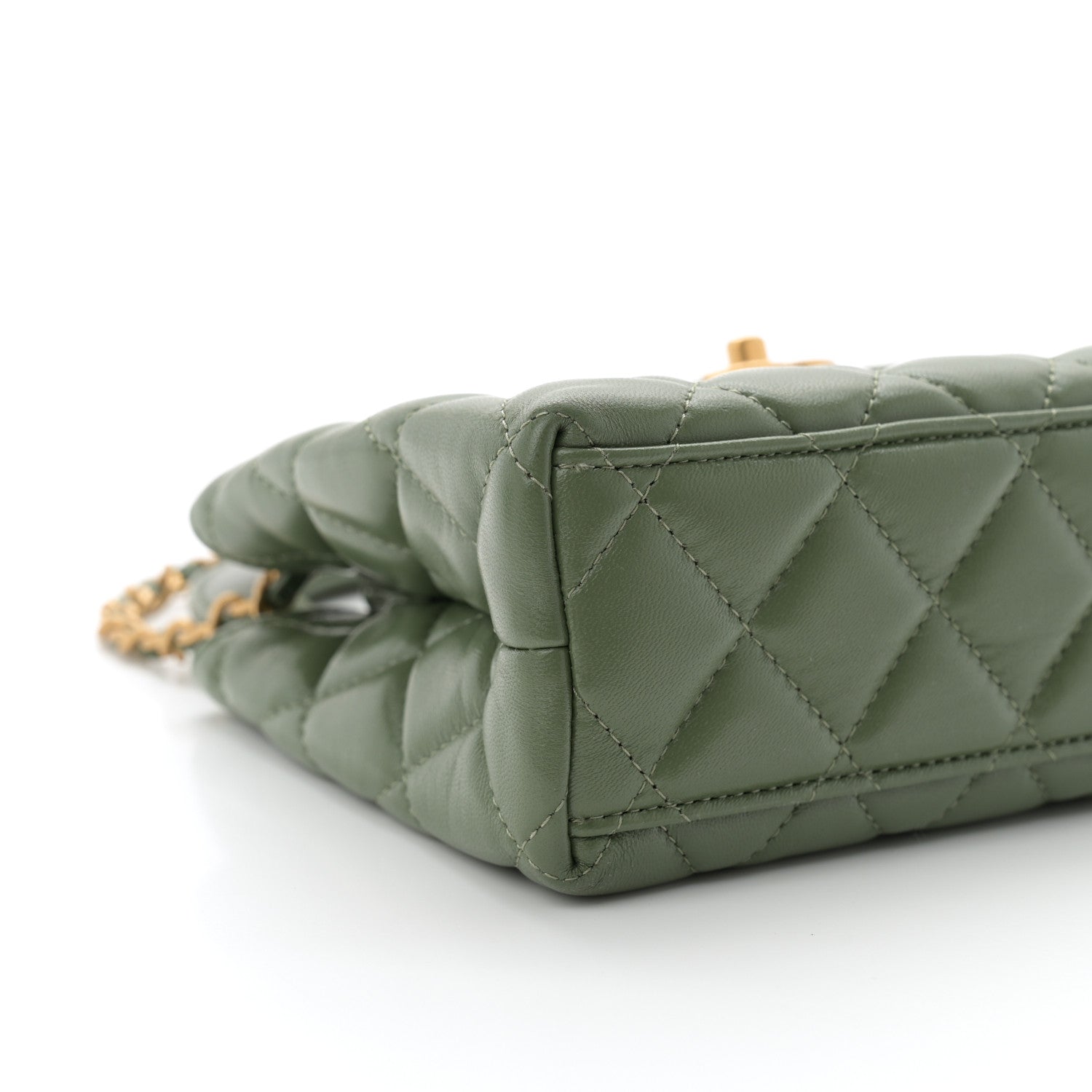 Chanel Shiny Aged Calfskin Quilted Nano Kelly Shopper Khaki 9 of 10