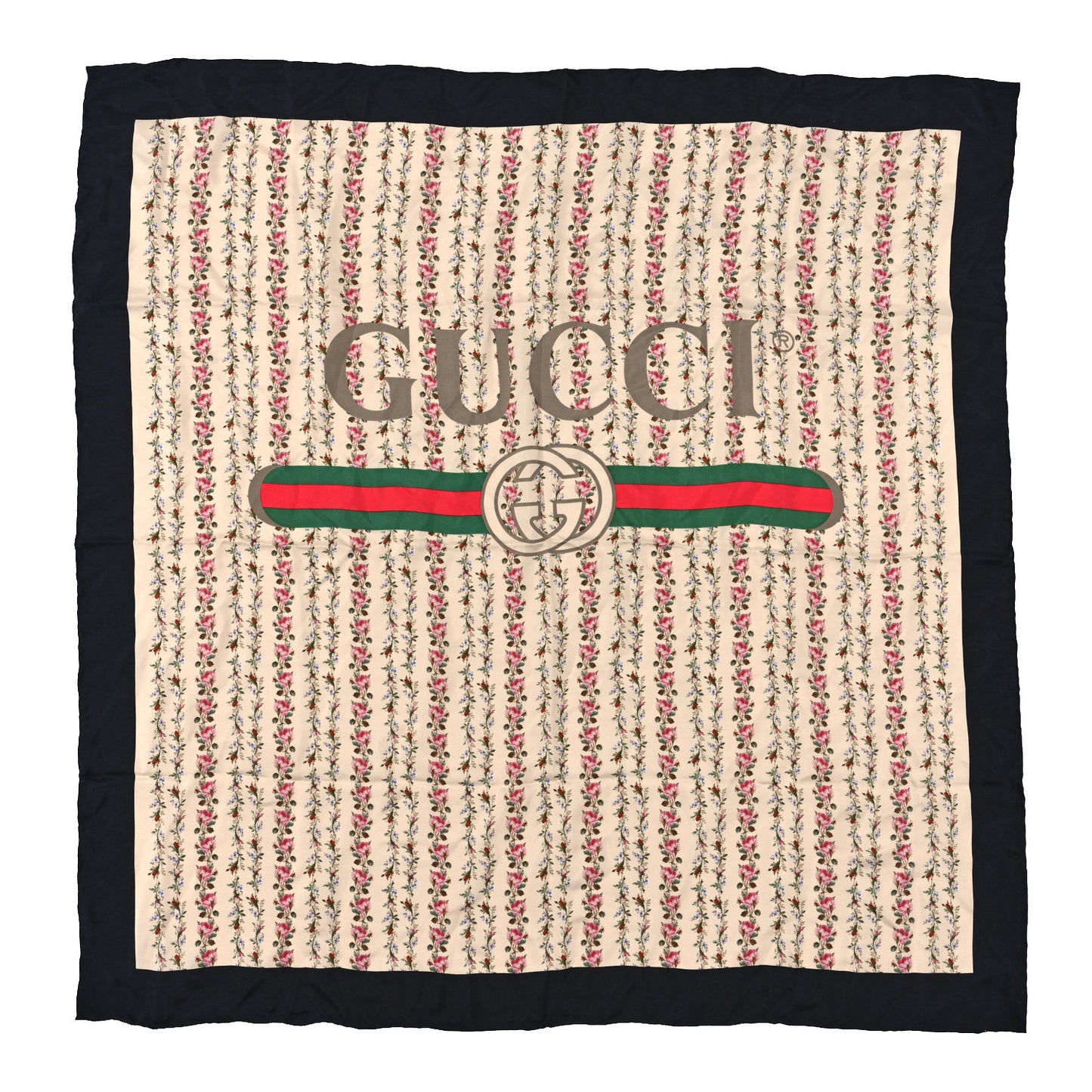 Silk Twill Gucci Rose Series Square Scarf Ivory Black