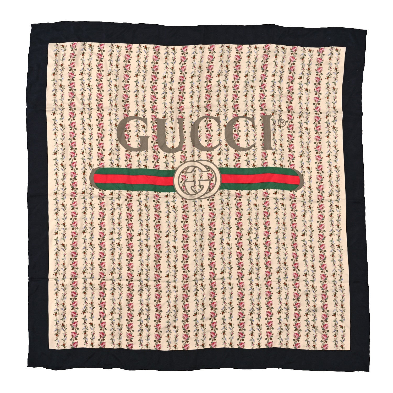 Gucci Silk Twill Gucci Rose Series Square Scarf Ivory Black 1 of 3