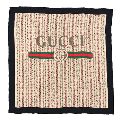 Gucci Silk Twill Gucci Rose Series Square Scarf Ivory Black 1 of 3