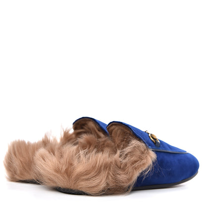 Gucci Velvet Fur Womens Princetown Slippers 36.5 Cobalt Blue 4 of 8