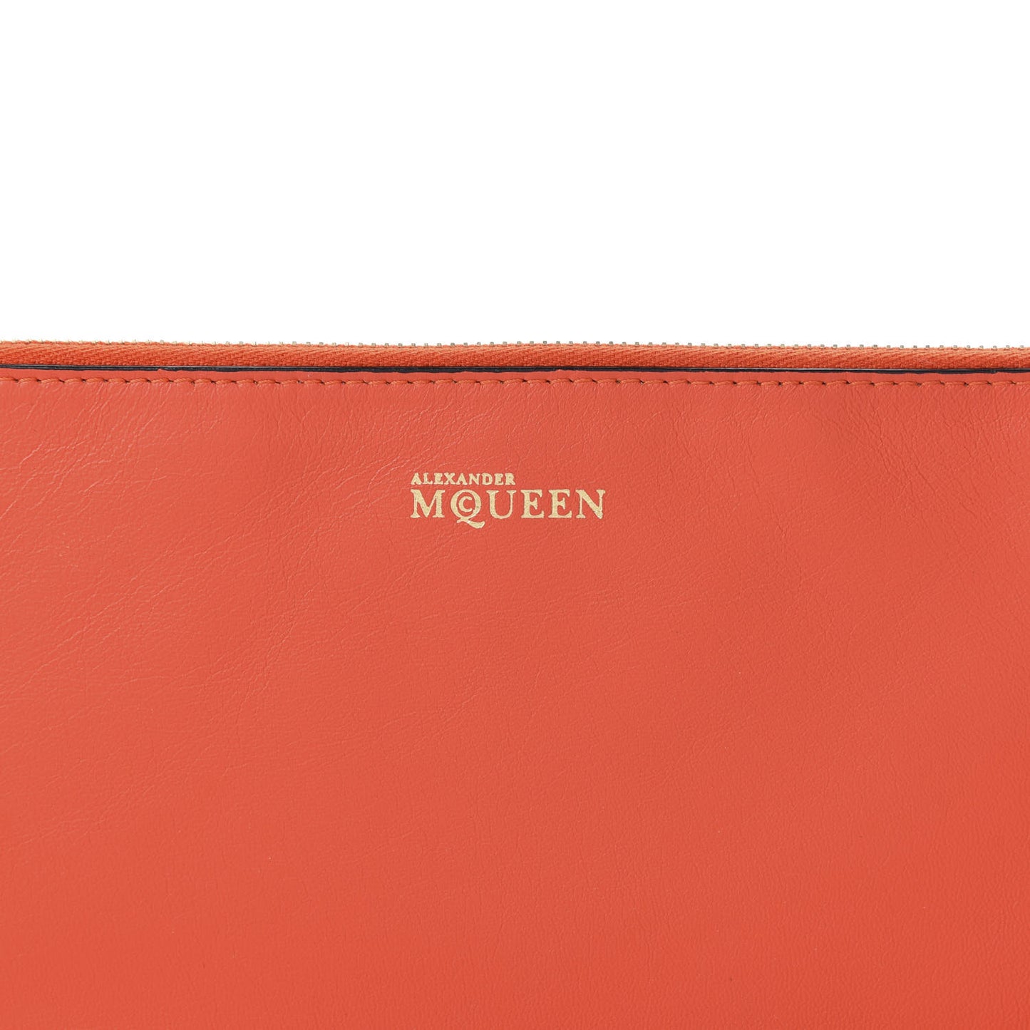 Calfskin Skull Zip Pouch Orange