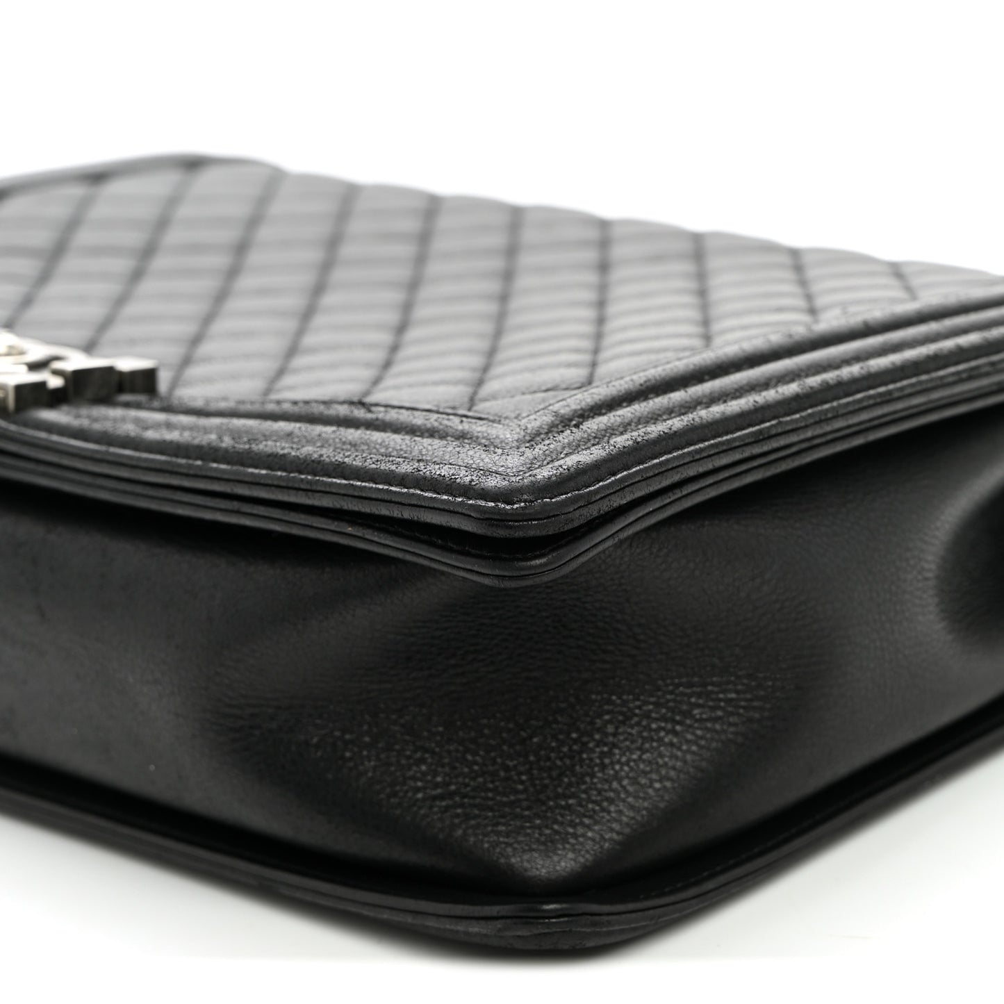 Calfskin Quilted Large Boy Flap Black