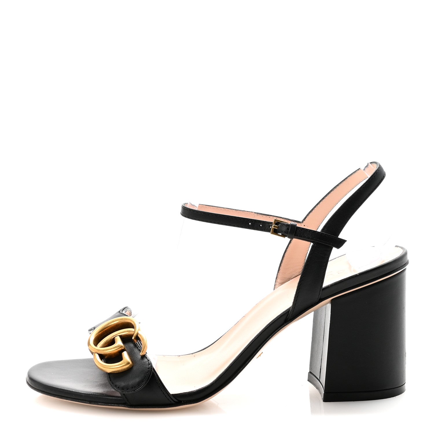 Gucci Lifford Calfskin GG Marmont Ankle Wrap 105mm Sandals 37 Black 1 of 9