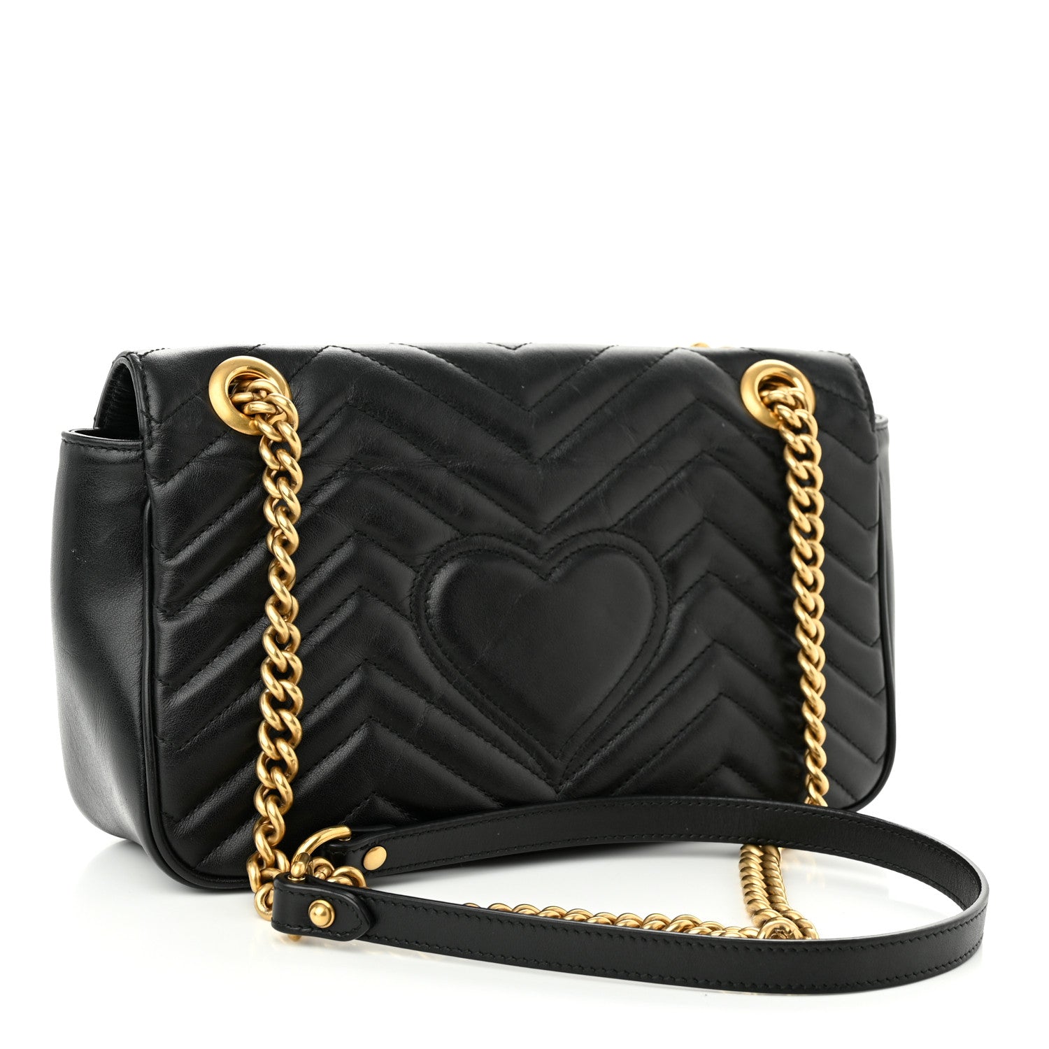 Gucci Calfskin Matelasse Small GG Marmont Shoulder Bag Black 3 of 10