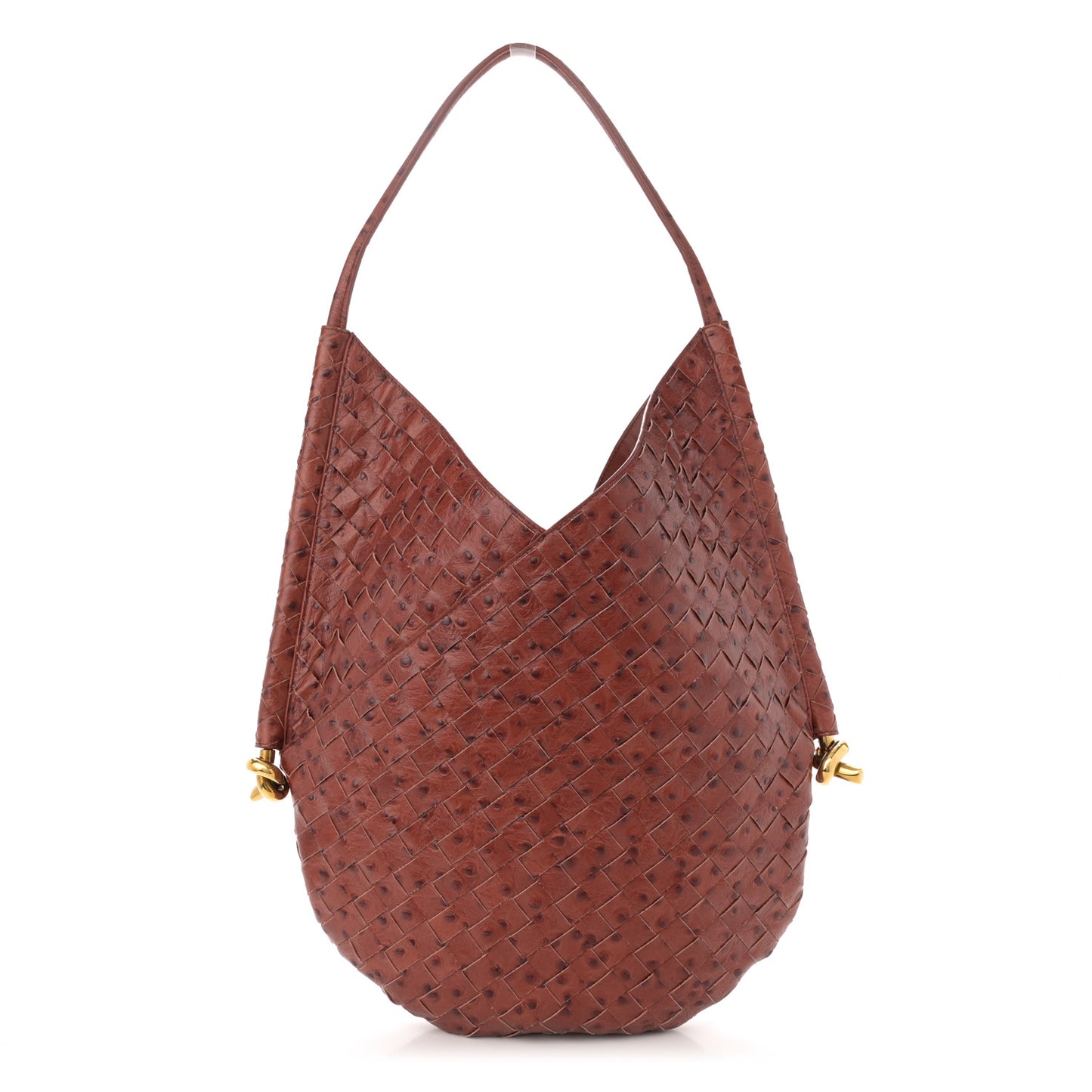 Nappa Ostrich Embossed Intrecciato Medium Solstice Hobo Burnt Orange Muse Brown
