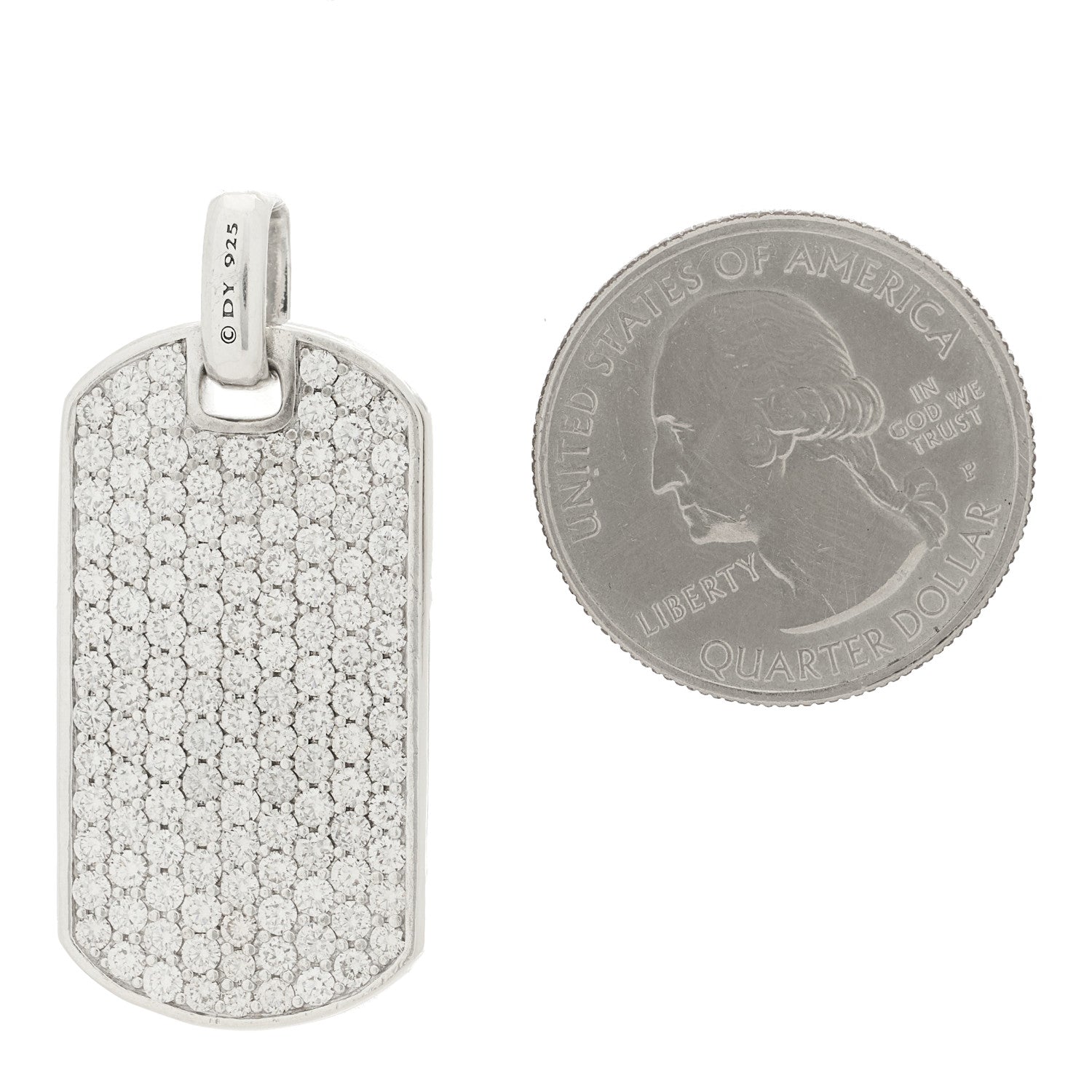 David Yurman Sterling Silver Diamond 35mm Chevron Tag Pendant 2 of 4