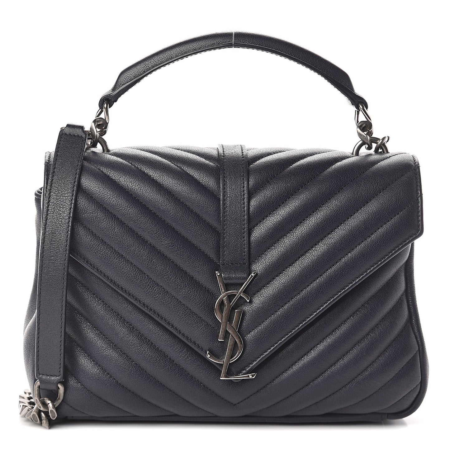 Sheepskin Matelasse Chevron Monogram Medium College Bag Deep Marine