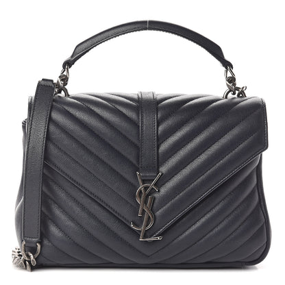Saint Laurent Sheepskin Matelasse Chevron Monogram Medium College Bag Deep Marine 1 of 8