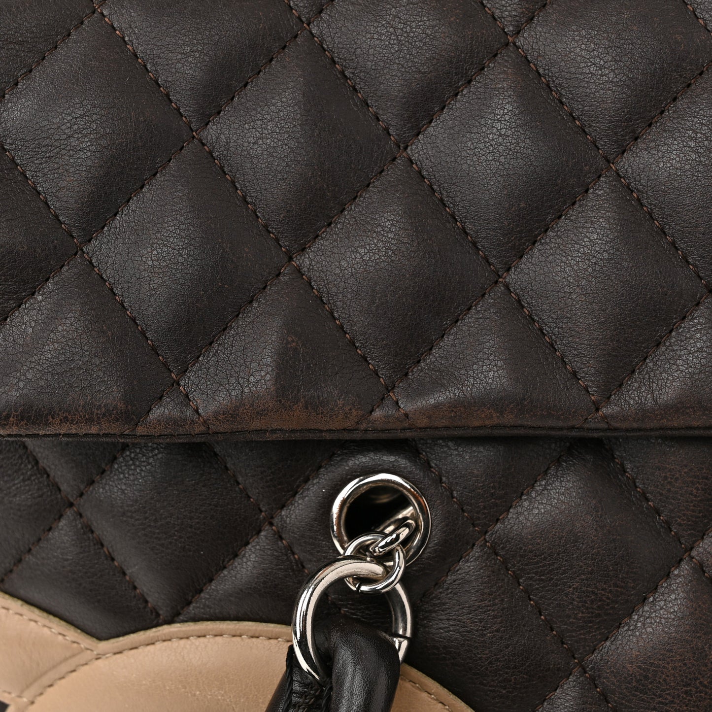 Calfskin Quilted Large Cambon Flap Brown Beige