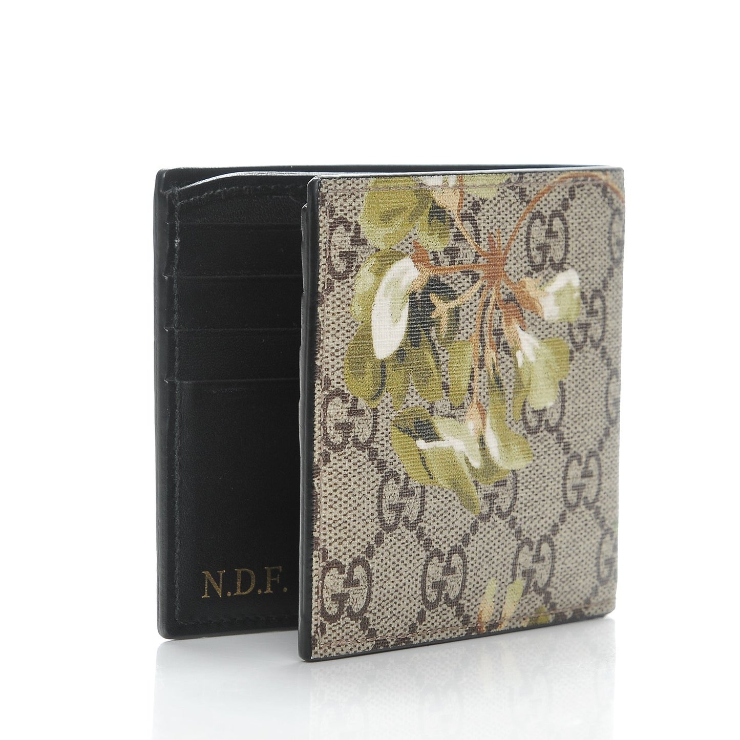 GG Supreme Monogram Blooms Bi-Fold Wallet Beige New Military Black