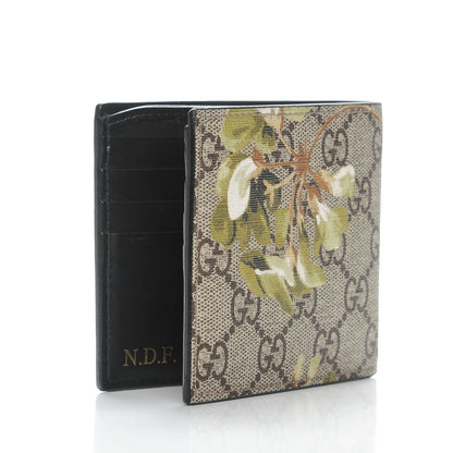 Gucci GG Supreme Monogram Blooms Bi-Fold Wallet Beige New Military Black 3 of 9