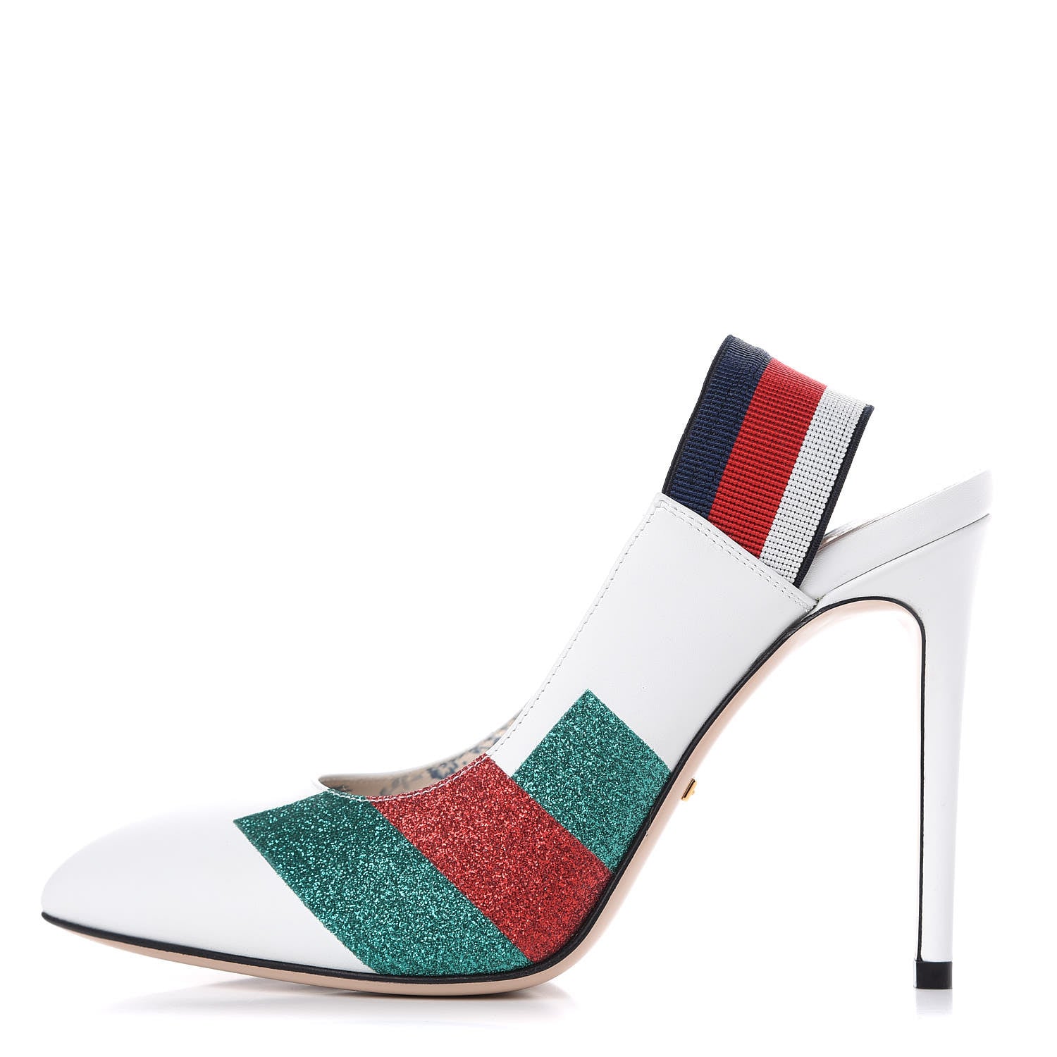 Gucci Calfskin Glitter Web High Heel Slingback Pumps 37 White 1 of 8