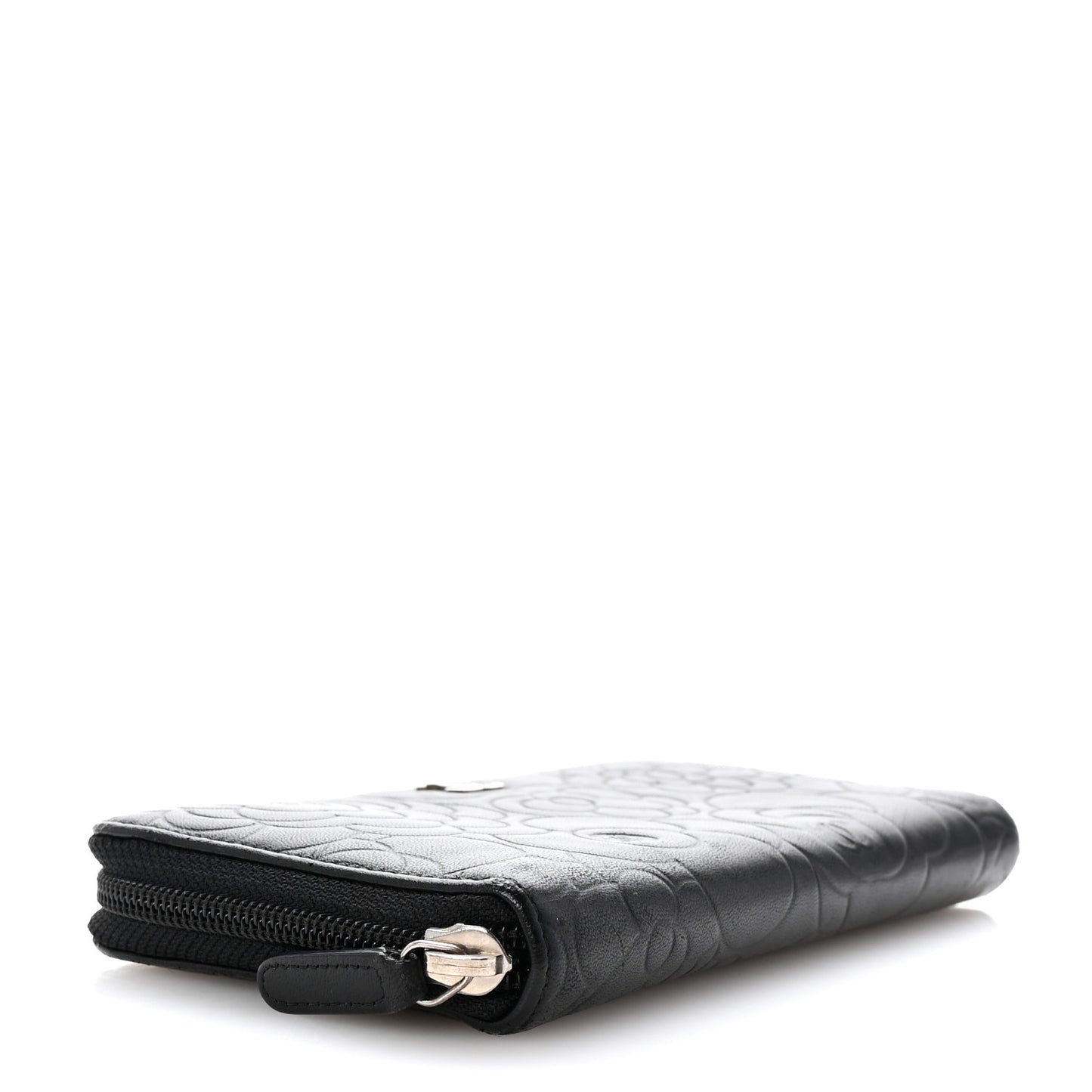 Lambskin Camellia Embossed Large Zip Around Gusset Wallet Black