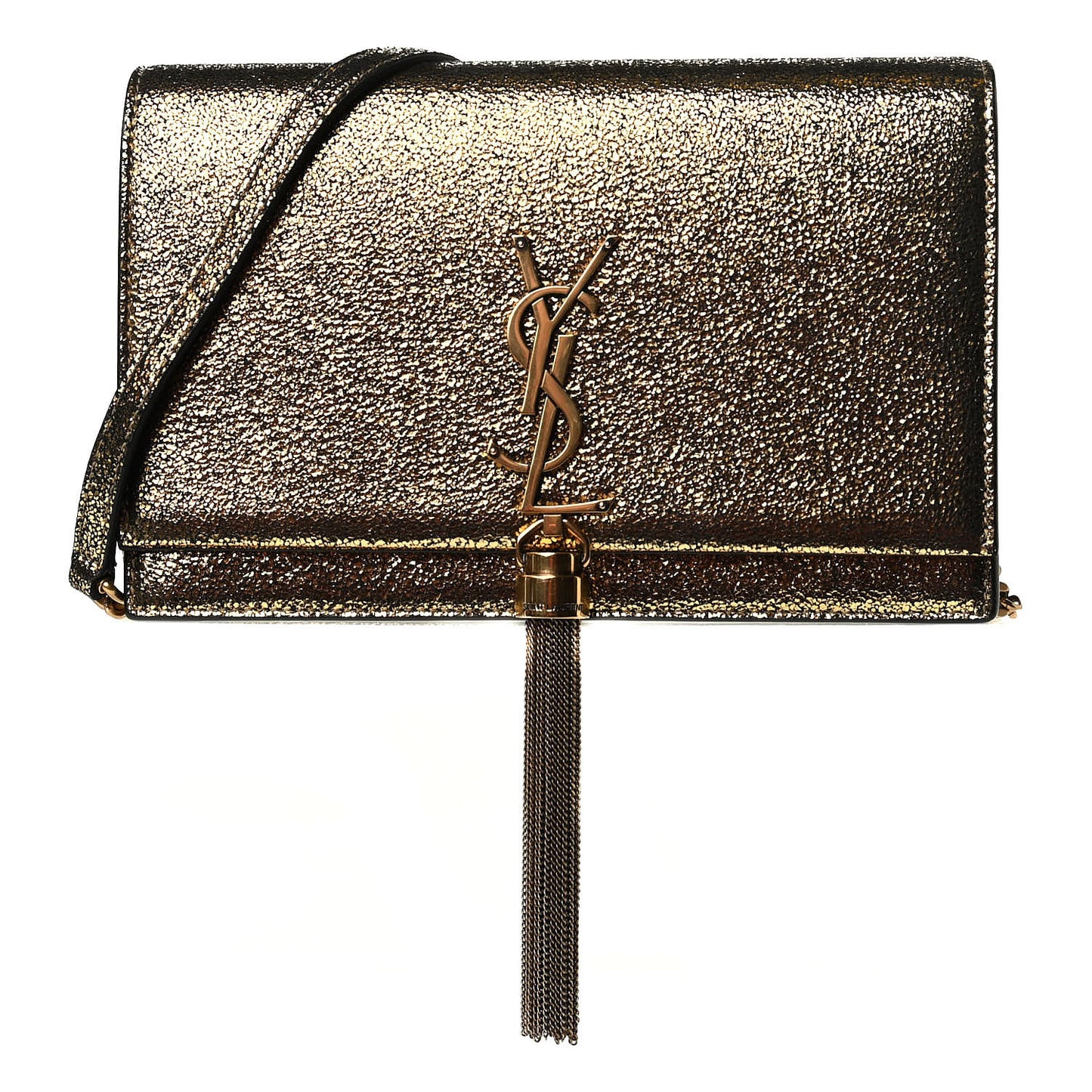 Metallic Calfskin Classic Monogram Kate Tassel Satchel Gold