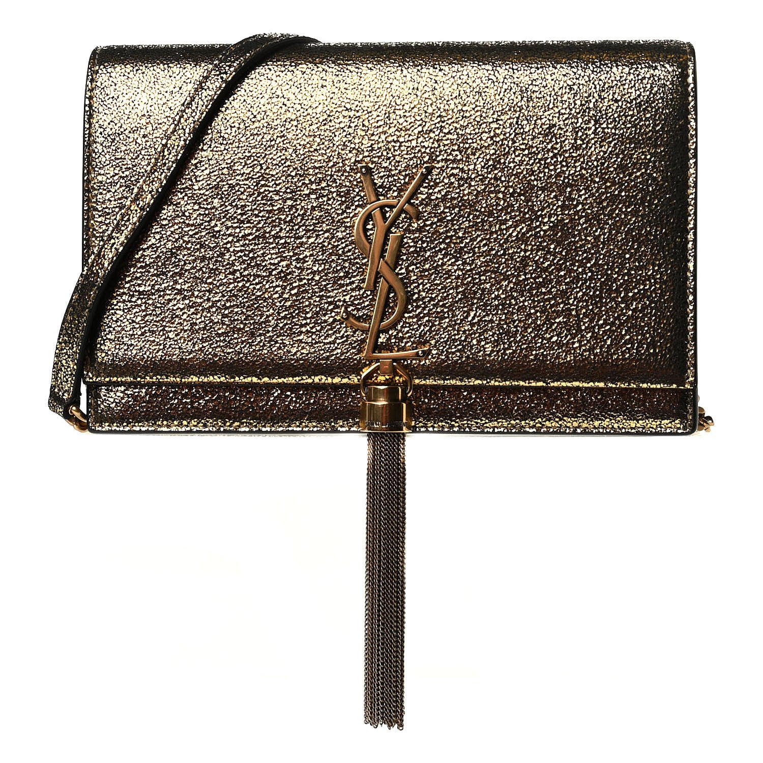Saint Laurent Metallic Calfskin Classic Monogram Kate Tassel Satchel Gold 1 of 5