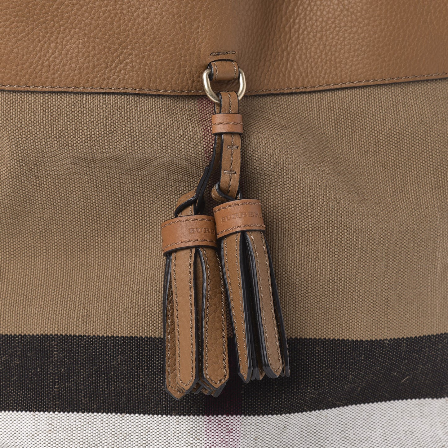 Grainy Calfskin Canvas Mega Check Medium Ashby Tassel Hobo Saddle Brown