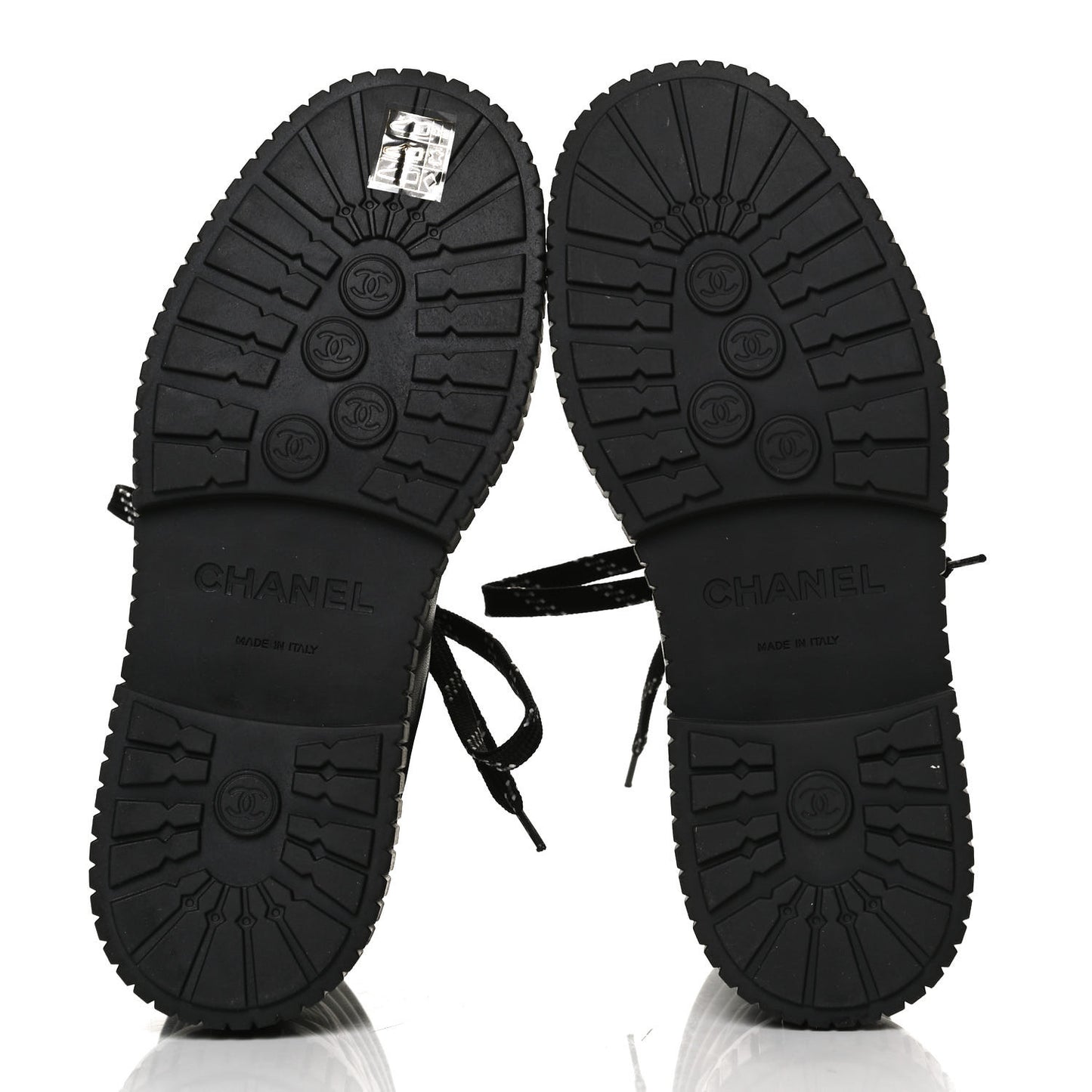 Calfskin Grosgrain Quilted Lace Up Boots 36.5 Black Grey