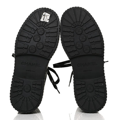 Chanel Calfskin Grosgrain Quilted Lace Up Boots 36.5 Black Grey 7 of 10