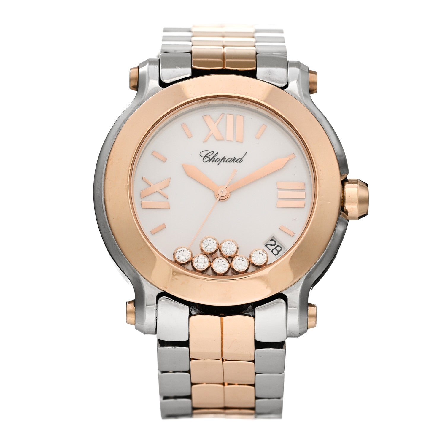 Chopard Stainless Steel 18K Yellow Gold 7 Diamond 36mm Happy Sport Quartz Watch 1 of 4
