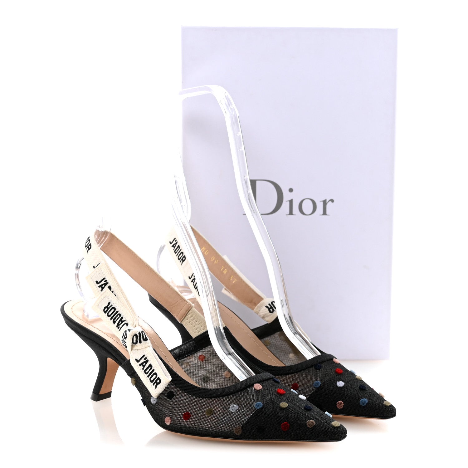 Christian Dior Mesh Ribbon Velvet Mini Dot J'Adior Slingback 65mm
