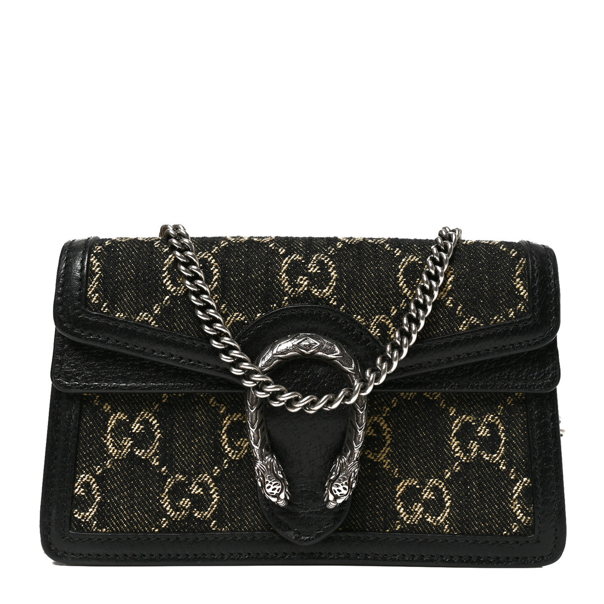 Jacquard Black Denim GG Monogram Super Mini Dionysus Shoulder Bag Black Ivory